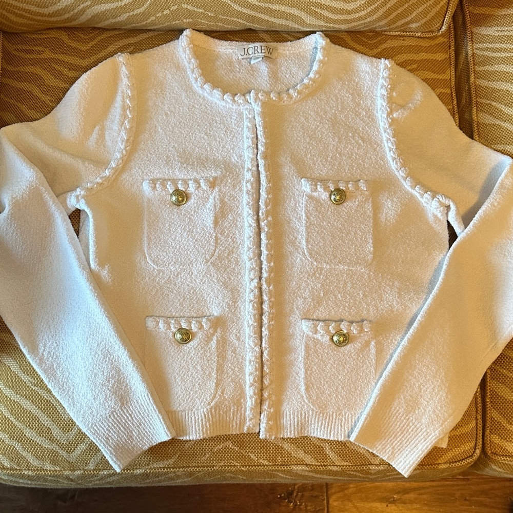 NWOT Odette sweater lady jacket in cotton-blend bouclé white, XS